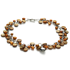 6-7mm Slodkowodne Naszyjnik in Honey - Pearl with Heart Charms szampan