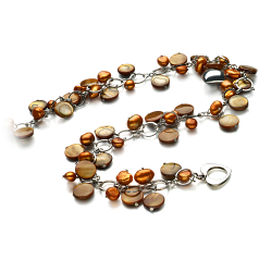 6-7mm Slodkowodne Naszyjnik in Honey - Pearl with Heart Charms szampan