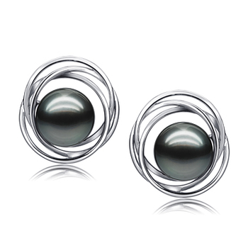 9-10mm tahitanski Zestaw kolczyków in Triple Circle Stud Czarny